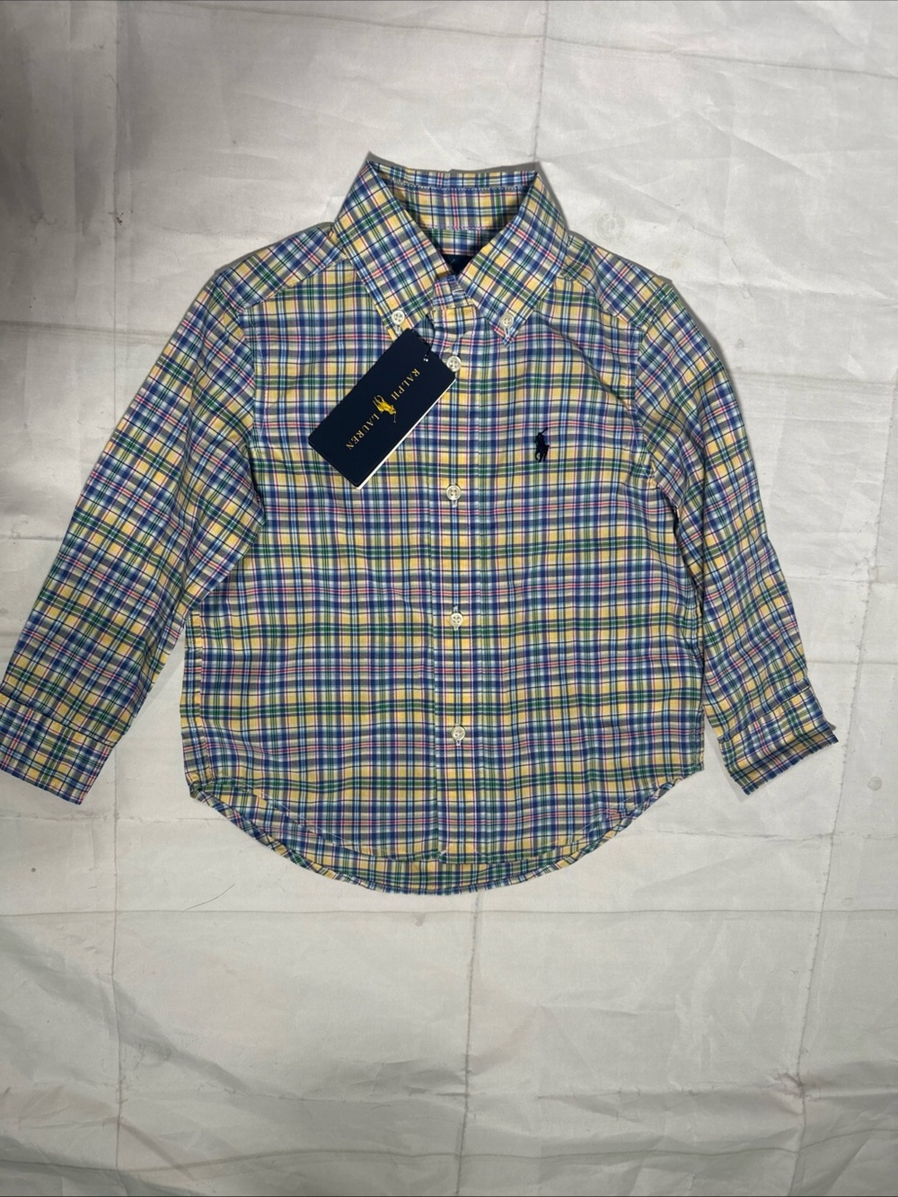 Polo Ralph Lauren Long Sleeve Button-Up Cotton Shirt Size 2T 29-31lbs Yellow NWT